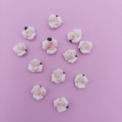 Bisque Porcelain Roses Ivory & Pink 1/2″ Lot of 12