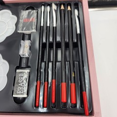 145pc Deluxe Mixed Media Art Set Pink Wooden Case READ DESCRIPTION DAMAGE Case