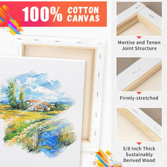 Stretched Canvas for Painting, 3″X3″, 4″X4″, 5″X7″, 9″X12″, Pack of 4, Pre-Prime