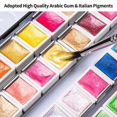 Metallic Watercolor Paint Set – 48 Glitter Colors in Metal Case with Palette
