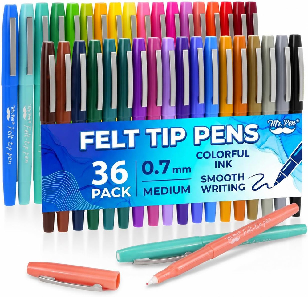 – Felt Tip Pens, 36 Pack, 0.7 Mm, Colorful Felt Tip Pens, Fast Dry | No Smear, P
