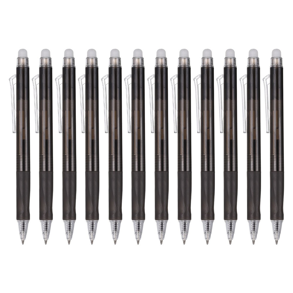 12Pcs 0.5mm Fine Point Retractable Erasable Gel Pens Comfortable Grip, Black