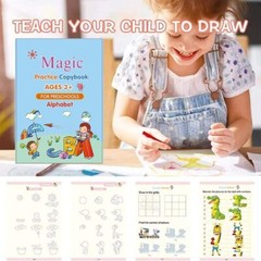 4X Magic Practice Copybook Magical Pen, Number Tracing Book Reusable Handwriting
