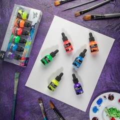 Acrylic Ink Premium 6pc x 20ml (0.7 US fl.oz), Acrylic Inks for Artists, Fluo…