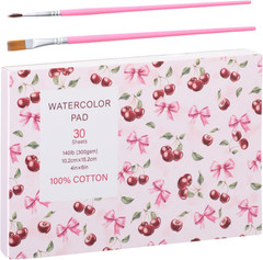 30 Sheets Watercolor Paper Pad with 2 Pcs Watercolor Brush, 140 lb/300 GSM
