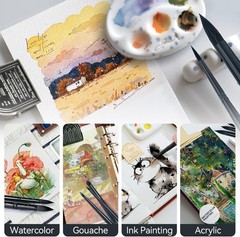 Transon 8pcs Round Watercolor Paint Brush Set Goat Hair for Large, Black