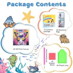 4 Packs Diamond Art Kits for Kids, Butterfly Diamond Art for Kids Ages 8-12,