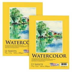 9″ x 12″ Watercolor Painting Paper Pads, 2 Pads, 12 Sheets Each, 140lb 300gsm