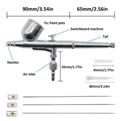 Professional Dual-Action Airbrush Kit, 0.2/0.3/0.5mm Nozzles, Gravity Feed Sp…