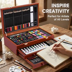 TMOL Art Supplies, 175-Pack Deluxe Art Set Drawing Painting Kit with 2 Cherry