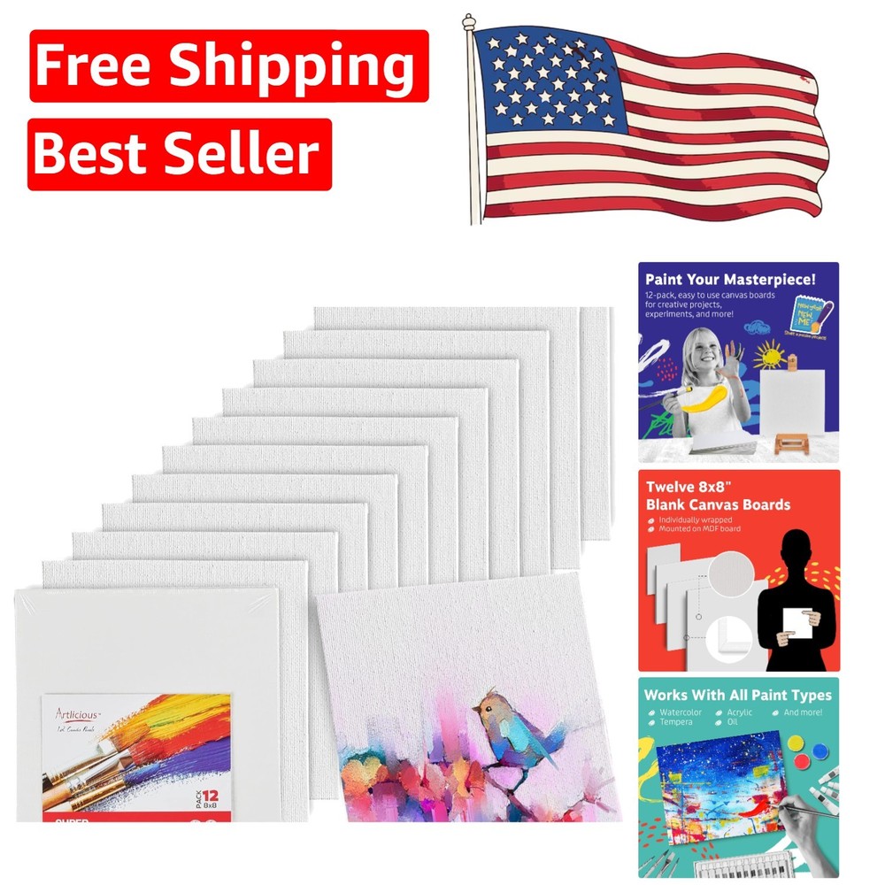 Smooth Surface 12-Pack 8×8 Canvas Panels – Ideal for Oil, Acrylic & Watercolor