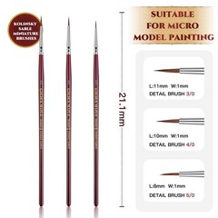 Miniature Paint Brushes Kolinsky Sable Ultra Fine Point Size 3/0 4/0 5/0