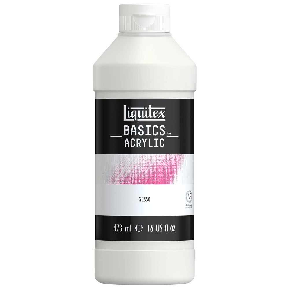 Basics Gesso Surface Prep Medium, 473ml (16-oz) White Acrylic Primer Bottle