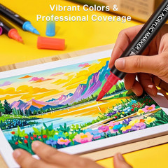 72 Colors Acrylic Paint Markers, Dual Tip Acrylic Paint Pens with Brush Tip & Fi