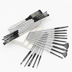 Artist 24 Pieces Professional Oil Paint Brush Set, Long Handle Hard Nylon Hair