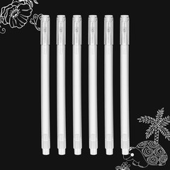 6Pk White Gel Pen White Ink Pen Set 0.6mm Roller Ball Pen Water-Based & Safe New