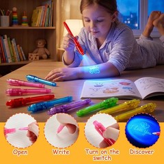 12 Pack Invisible Ink Pens with UV Light & Space Notebooks for Kids | Ages 3+…
