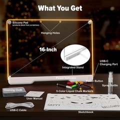 16″ Rechargeable LED Drawing Board – 9 Color Modes, Neon Art Doodle Pad, Gift fo