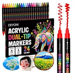 DEYONI 24 Colors Acrylic Paint Markers, Dual Tip Acrylic Paint Pens Markers fo