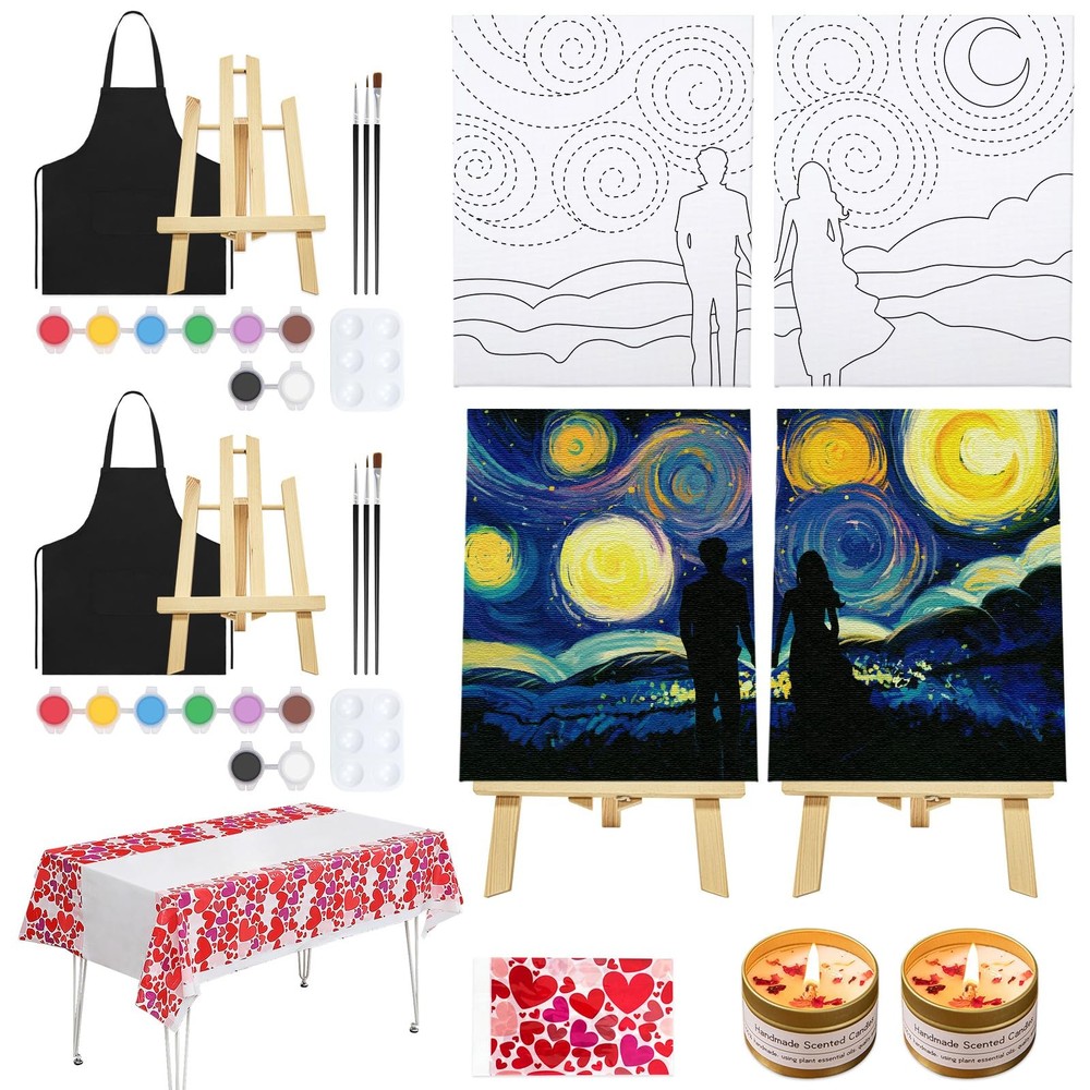 VOCHIC Sip and Paint Kit for Adults Couples Pre Drawn 8×10, multi color