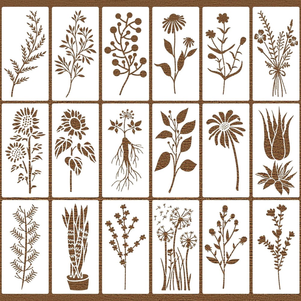 18 Pieces Stencils for Painting Leaves Plants Templates Flower Craft Stencil …