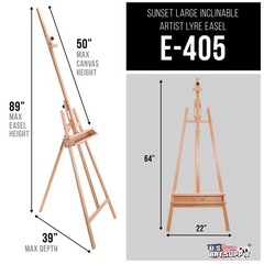 64″ to 89″ Lyre Style Studio A-Frame Inclinable Easel, Artist Art Storage Tray