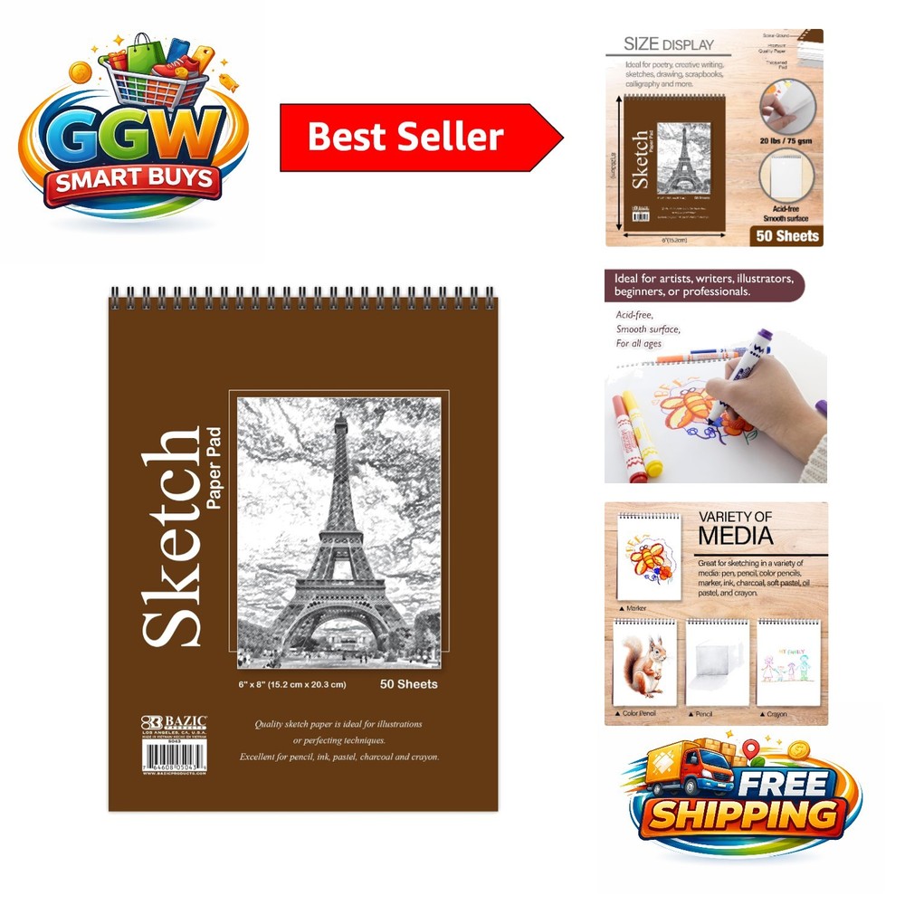 Versatile 50-Count Spiral Sketch Pad – Smooth Drawing Paper for Every Medium