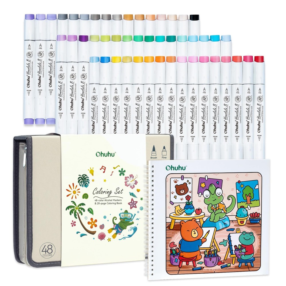 Alcohol Markers 48 Colors Dual Tip Refillable AP Certified Ohuhu Honolulu Book