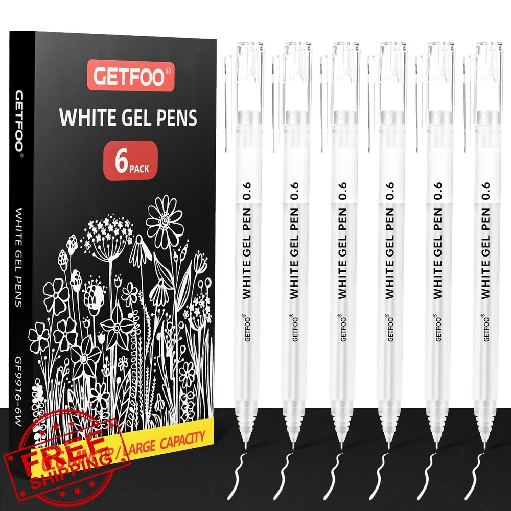 GETFOO 0.6mm opaque white gel pens 6pk
