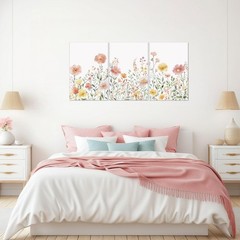 Colorful Wildflower Canvas Wall Art Set of 3 Framed – Pink Floral Watercolor …