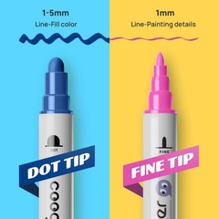 12 Colors Dual Tip Acrylic Paint Markers,Fine Tip and Dot Tip Acrylic Paint P…