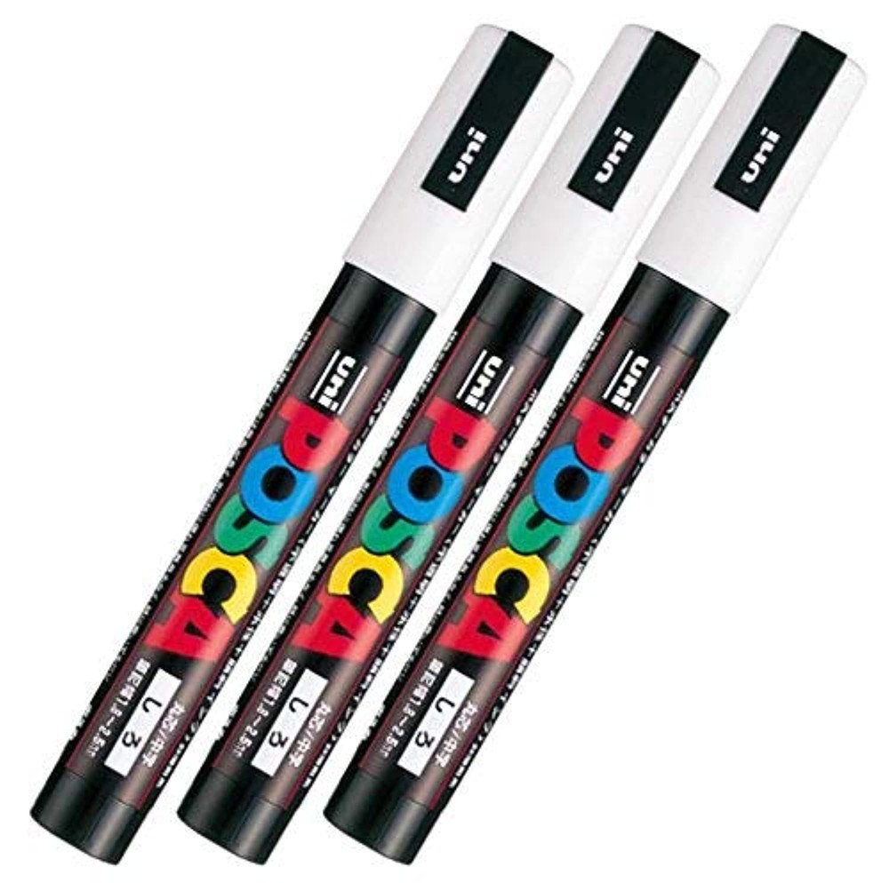 Posca Paint Marker Pen PC-5M , Medium Point, White Ink, Value Set of 3