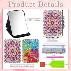 2 Pcs DIY Mandala Diamond Painting Mirror Kits 5d Boho Diamond Art Compact