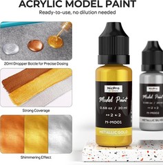 10 Colors Metallic Model Paint Set, 20ml Ready to Use Modeling Acrylic Paints…