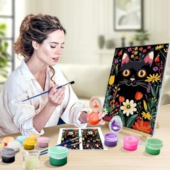 Black Cat Paint by Numbers Kit for Adults – Framed Canvas & Easel, 8×12 Inches