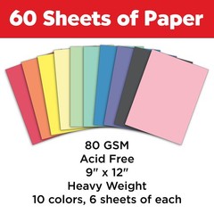 Construction Paper Pad – Multi-Colored Craft Paper 9 x 12, 60 Sheets