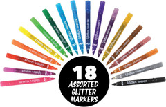 Multicolor Glitter Markers – 18 Assorted Colors, Sparkly Non-Toxic Water-Based M