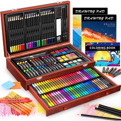153 PCS Deluxe Art Set Wooden Case Crafts Drawing Painting Kit 2 A4 Sketch Pad