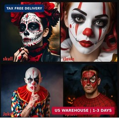 Black White Red Face Body Paint 1.01 oz/pc with 3 Sponges,Water Based Face Paint