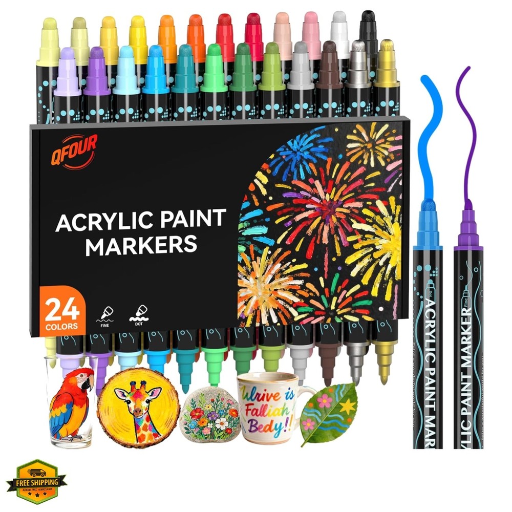 24 Colors Acrylic Markers Set, Dual Tip Acrylic Paint Markers with Fine & Dot…