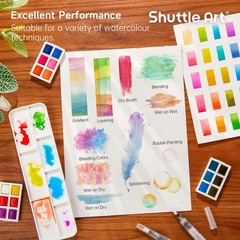 Watercolor Paint Set, 48 Colors Watercolor Paint in Half Pans with 2 Water Br…