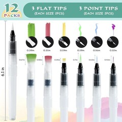 12pcs Watercolor Brush Pens, Premium Leakproof Water Brush Pen with 6 Assorted T