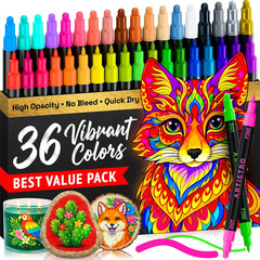 36 Precision Dual-Tip Acrylic Paint Markers – Paint Pens Set with Dot & Fine Tip
