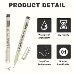 6Pcs 0.2mm/0.25mm/0.35mm/0.5mm/0.6mm/1.0mm Fineliner Ink Pens