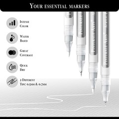 Pinturale Arts® 4 White Extra Fine Acrylic Paint Pens for MultiSurface Art
