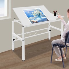 Adjustable Tilting Drawing Table 120 × 60 cm White Drafting Desk