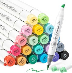 Ohuhu 24 Basic Alcohol Markers: Brush & Fine Dual Tips for Art