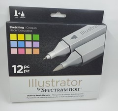 CR3 Spectrum Noir Illustrator Dual Tip Brush Alcohol Artist Markers 12 Pc Set