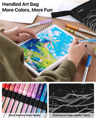 48 Colors Acrylic Paint Markers with Canvas Bag, Water-Based No-Bleed Paint Pens