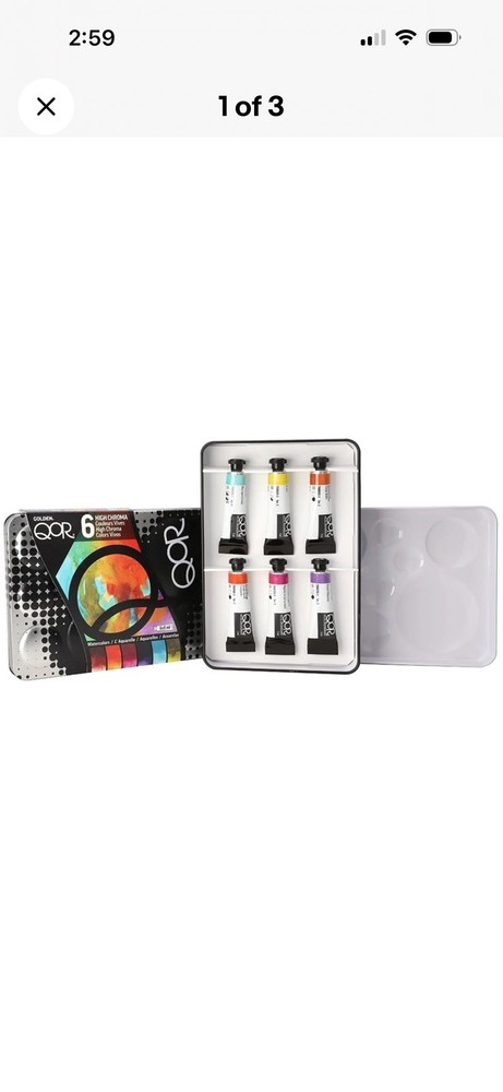 QoR High Chroma 6 Set by GOLDEN, 6 x 5 ml tubes, Professional Watercolor